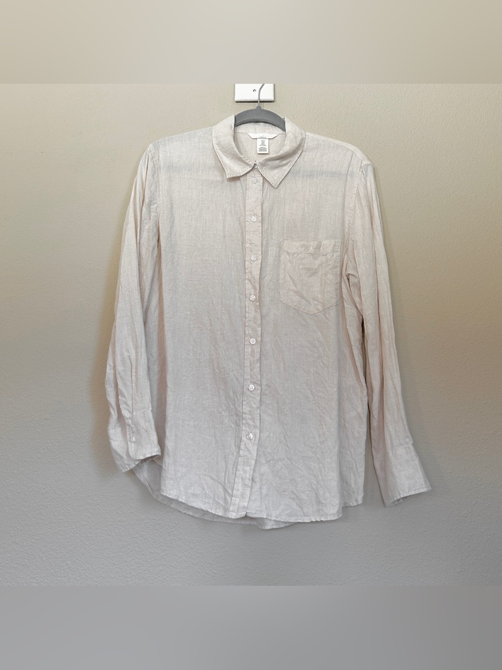 ❤️LAST CHANCE❤️ H&M Beige LINEN SHIRT Button Down Top Womens